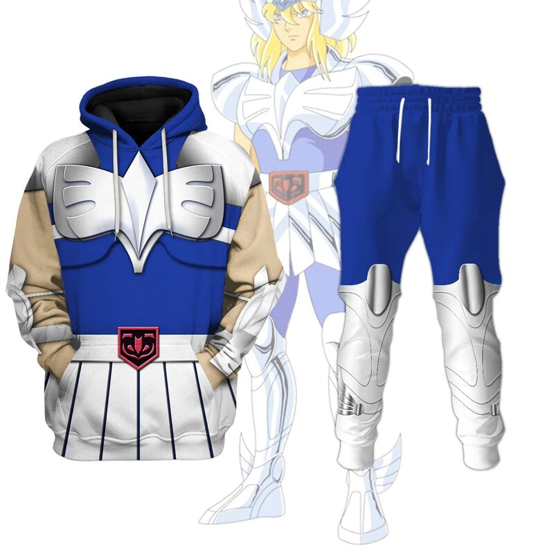 Set hoodie gambar Anime Saint Seiya populer set celana hoodie 3D jalan Harajuku baju olahraga anak setelan olahraga dua potong