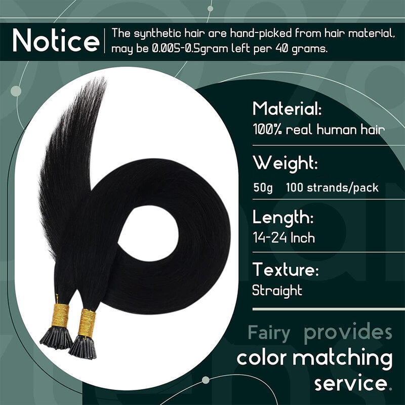 Doczepy z końcówką I Keratyna Naturalne prawdziwe doczepy z ludzkich włosów Fushion Remy Hair 14"-24" Kolor czarny#1 100 pasm w opakowaniu 50 g