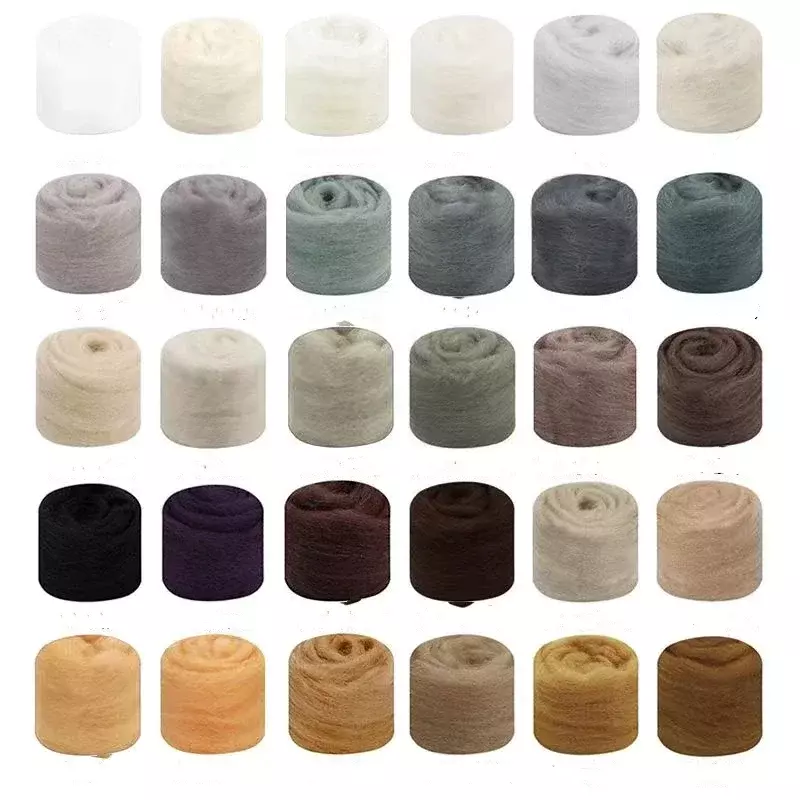 Série básica de cores Fibra de lã para feltragem por agulha, feltragem úmida, Spinning artesanal, DIY Materiais Artesanais, 66S