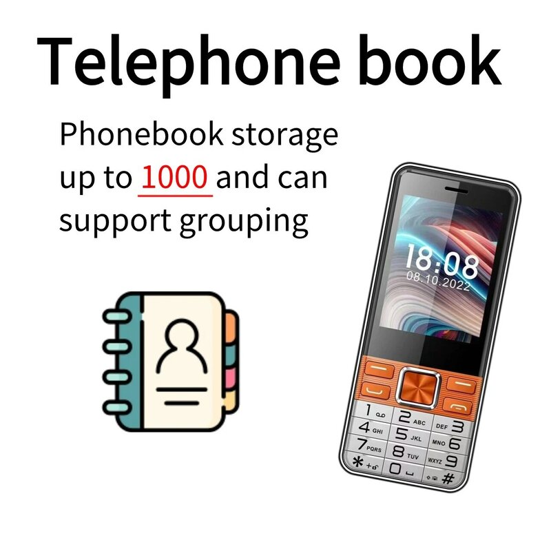 Teléfono móvil con cuatro tarjetas Sim para ancianos, pantalla grande de 2,8 pulgadas, botón pulsador grande, Batería grande, Java, Dial rápido, Ebook, precio barato