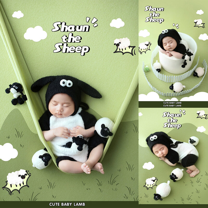 新生児の写真衣装草原の子羊テーマジャンプスーツ帽子 2 ピース/セットコスプレ写真衣装子羊人形フェンススタジオ赤ちゃんの写真の小道具