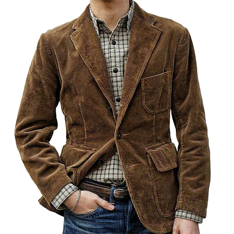 Jacket Men Coat Casual Daily Suit Vintage Warm Winter Autumn Blazer Breathable Business Button Corduroy Fashion