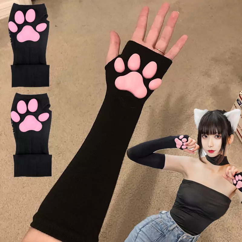 Sarung tangan pelindung matahari bantalan kucing 3D, sarung tangan Cosplay lengan tangan kucing seksi cakar kucing kucing lucu pelindung matahari