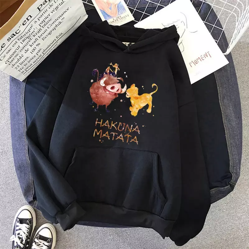 Y2k 90s hoodies อะนิเมะ Kawaii Hakuna Matata hoodie Disney Lion King สเวตเชิ้ตสำหรับผู้หญิงเสื้อผ้ามีฮู้ด