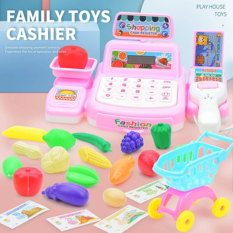 Supermarket Cash Register Toy para crianças, Casa de simulação, Interpretação de papéis
