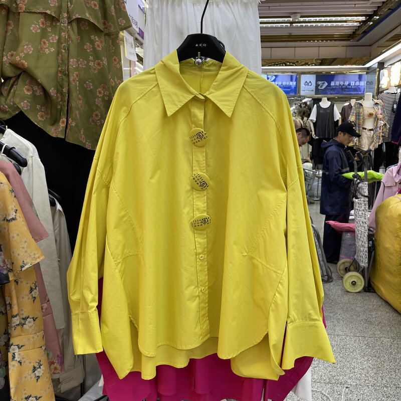 Женская блузка с длинным рукавом, свободная рубашка с большими пуговицами, в европейском стиле, весна 2024