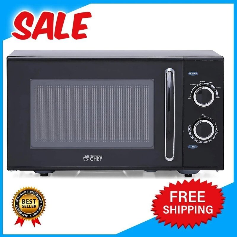 COMMERCIAL CHEF Rotary Dial Microwave with 6 Power Levels, Small Microwave with Pull Handle, 900W Countertop Microwave Kitchen
