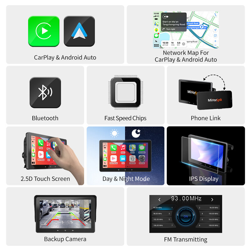 GRNADnavi 7นิ้วหน้าจอสัมผัสแบบพกพาไร้สาย Apple CarPlay แท็บเล็ต Android มัลติมีเดียสเตอริโอบลูทูธ
