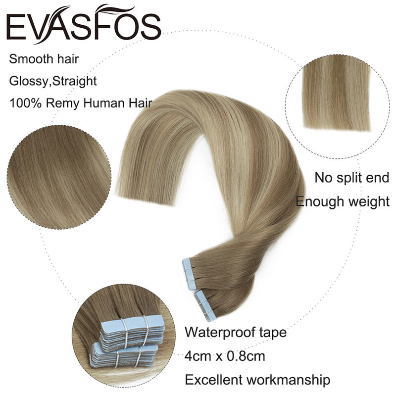 Extensions de Cheveux 100% Naturels Remy, avec Bande Adhésive, Trame de Peau, 12 à 24 Pouces, 20 Pièces