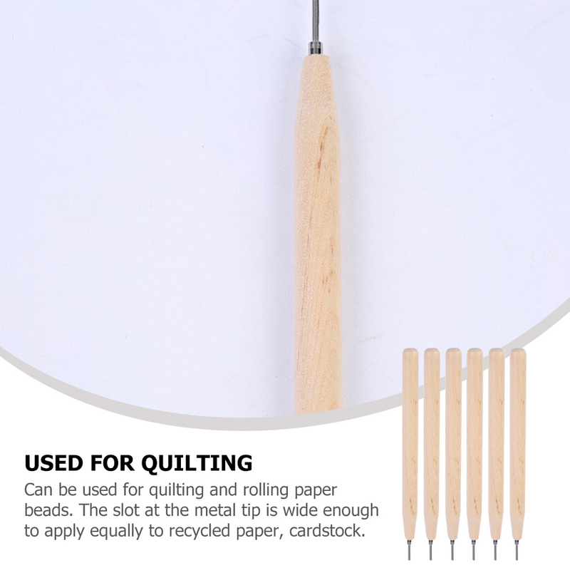 6 buah pena jarum Quilling kertas logam gulungan kerajinan kit DIY alat tiang kayu