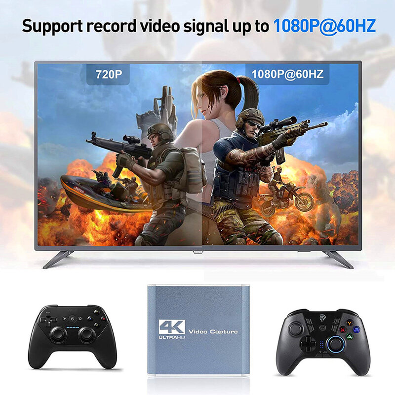 การ์ดจับภาพวิดีโอ3.0แบบ USB กล่องบันทึกขนาดเล็ก1080P พร้อมลูป4K สำหรับ PS4 Xbox สวิตช์กล้องเกมพีซีถ่ายทอดสด