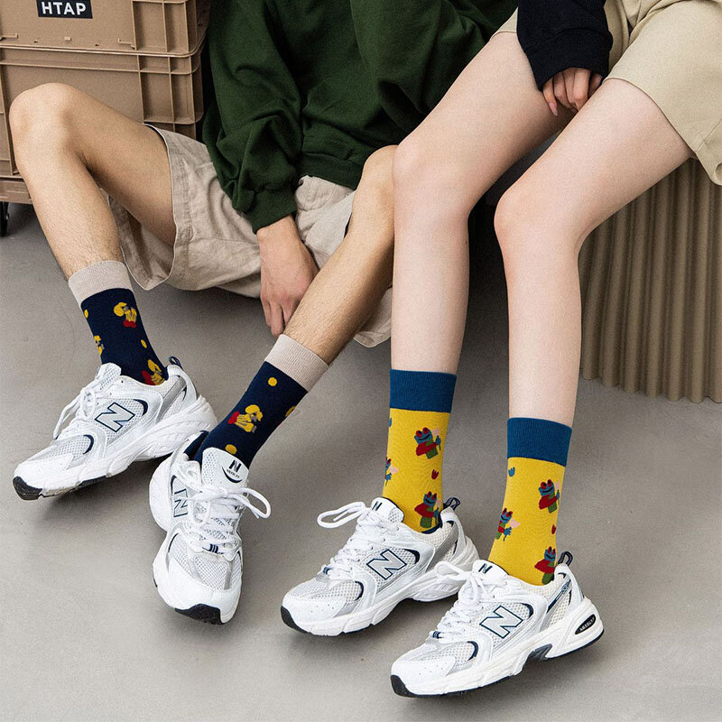 Мужские и женские парные компактные прядильные новые модные цифровые носки средней длины siro