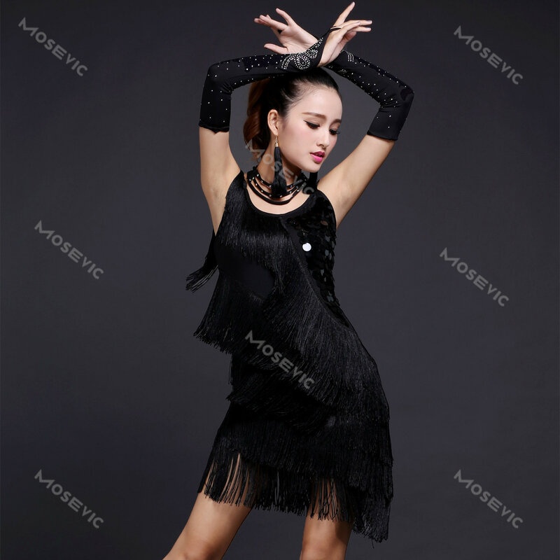 Vestido de baile latino con lentejuelas para mujer, Falda de baile de Bollywood, 5 colores, novedad de 2024