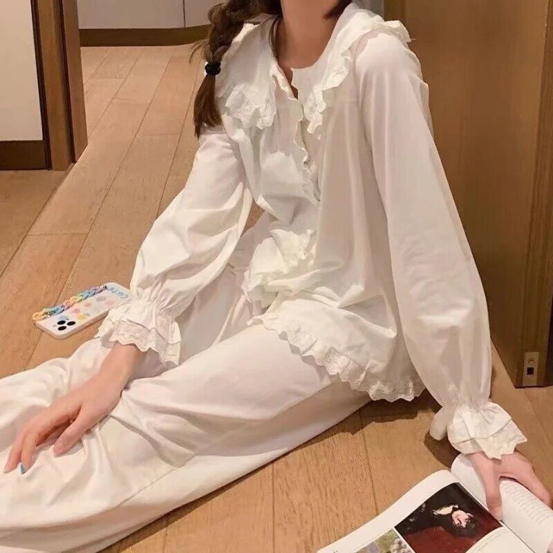 Zestawy piżam kobiet z długim rękawem słodki styl stałe przetargu Ins koreańskiej wersji piękne Homewear Casual słodkie panie mody wygodne