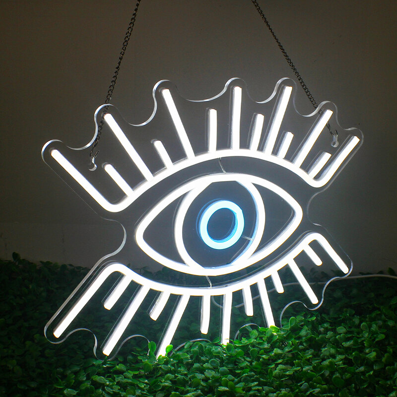 Weiße böse Blick Leucht reklame führte Licht ästhetische Raum dekoration für Home Party Bar Schlafzimmer Foto Requisite hängen Kunst Wand lampe Dekor