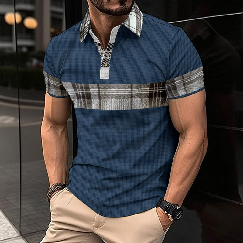 New Summer Men's Hot Selling Polo Neck Shirt Solid Color Button Men's Short sleeved T-shirt High Quality Wrinkle Resistant Skinc