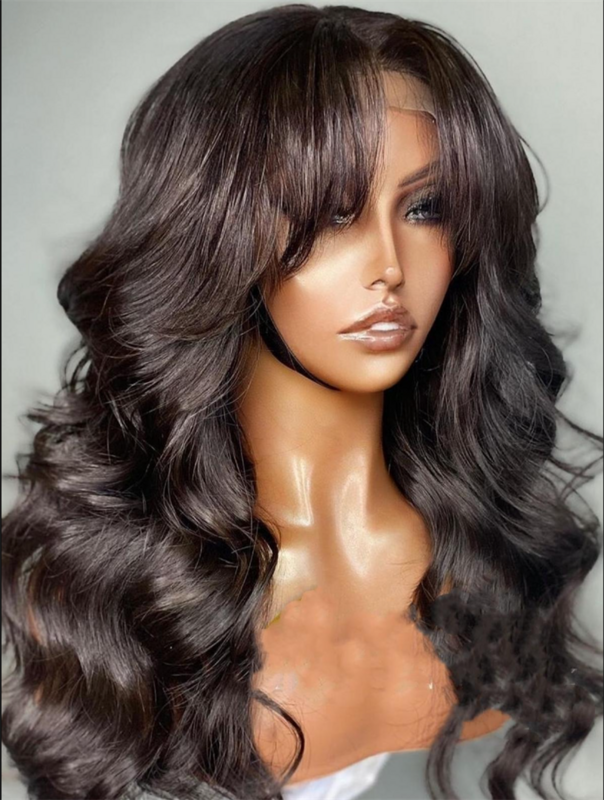 Soft 26“ Long 180Density Natural Black Glueless Body Wave Deep Lace Front Wig For Women BabyHair Preplucked Heat Resistant Daily
