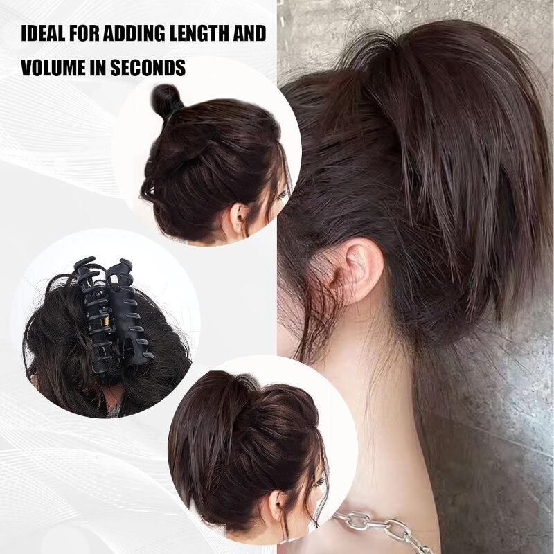Fashion Messy Bun Hair Piece Claw Clip Synthetic Wavy Curly Updo Hairpiece Clip Ponytail Scrunchie with Clip for Woman Daily Use
