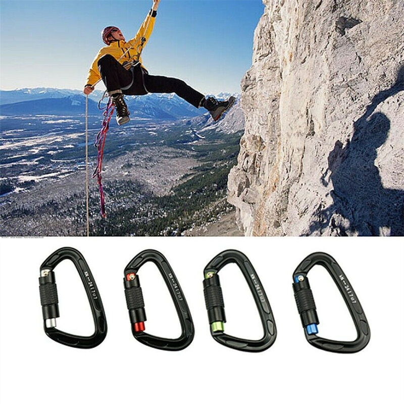 D-Type Buckle 24KN Carabiner Climbing Rappelling Clip Hook Auto Lock Camping Hammock Hanging Outdoor Camping Tool Accessories