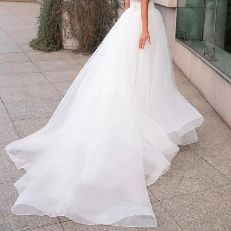 Белая свадебная Съемная юбка из органзы со съемным шлейфом для платьев, свадебные нарукавники