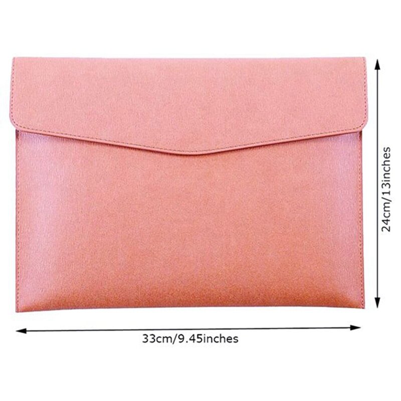Carpeta de archivos A4 de cuero PU, carpeta de sobre impermeable con cierre a presión, color rosa