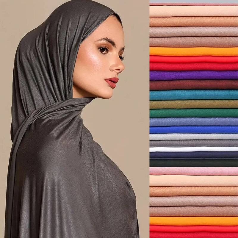 Jersey katun mode syal jilbab syal Muslim panjang polos lembut ikat kepala dasi untuk wanita ikat kepala Afrika 170x60cm