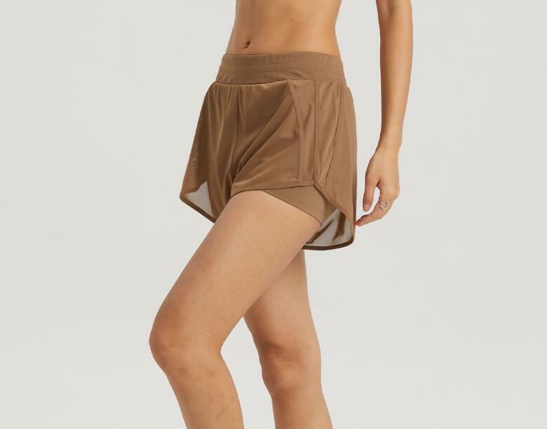 Calções sudorentos falsos de duas peças para mulheres, calças casuais curtas, running e desportivas respiráveis