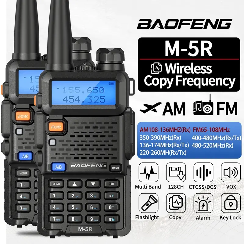 Baofeng-M-5R Walkie Talkie, Bandas completas, Frequência de cópia sem fio, rádio bidirecional, carregador USB, radioamneta de lo