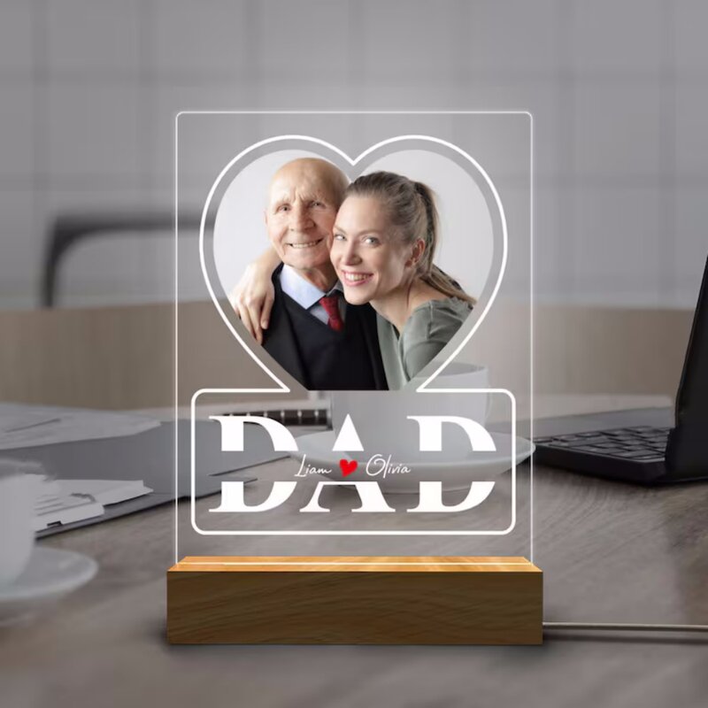 Foto personalizada Night Light para o pai, 3D Candeeiros de mesa, decoração para o pai, quarto, melhor pai, presente de aniversário