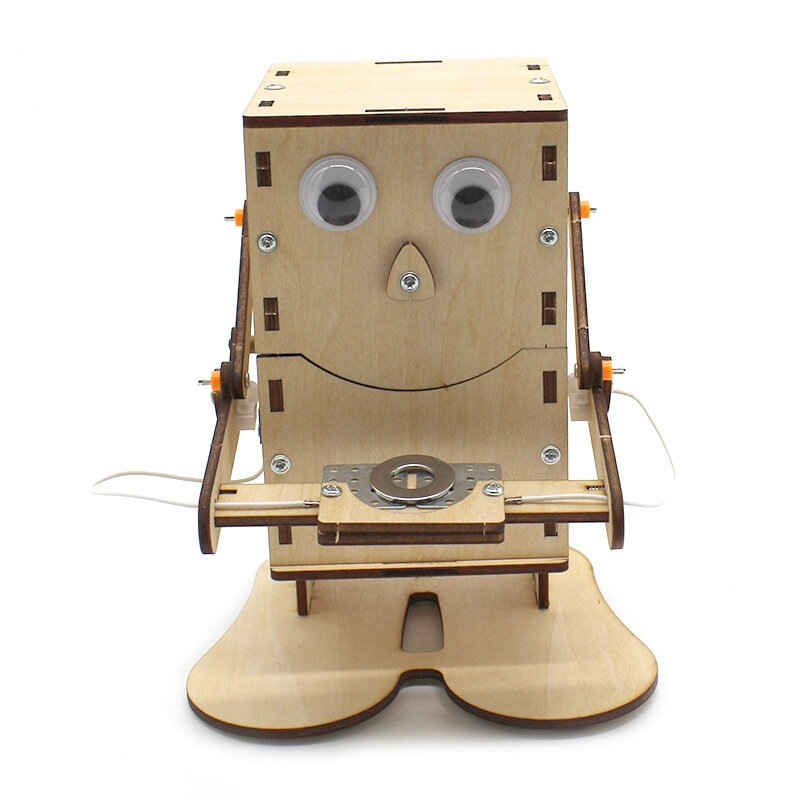 Diy 목재 로봇 동전 먹는 어린이 학습 완구, 과학 실험 재료 조립, 학생을 위한 장난감 선물