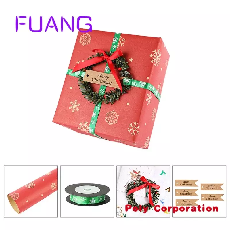 Custom  Wholesale Custom Beautiful Roll Christmas Gift Wrapping Paper for Wedding Birthday Holiday Baby Shpacking box for small