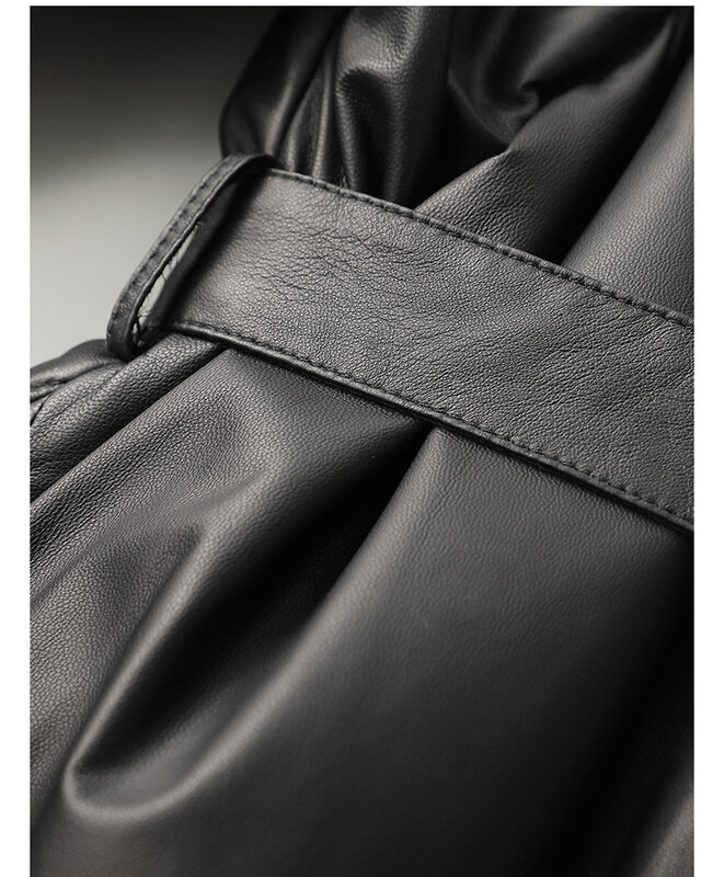 AYUNSUE-2023 겨울 정품 양피 자켓, 여성 따뜻한 다운 코트 진짜 가죽 자켓 중간 길이 다운 코트 벨트 Manteau Femme