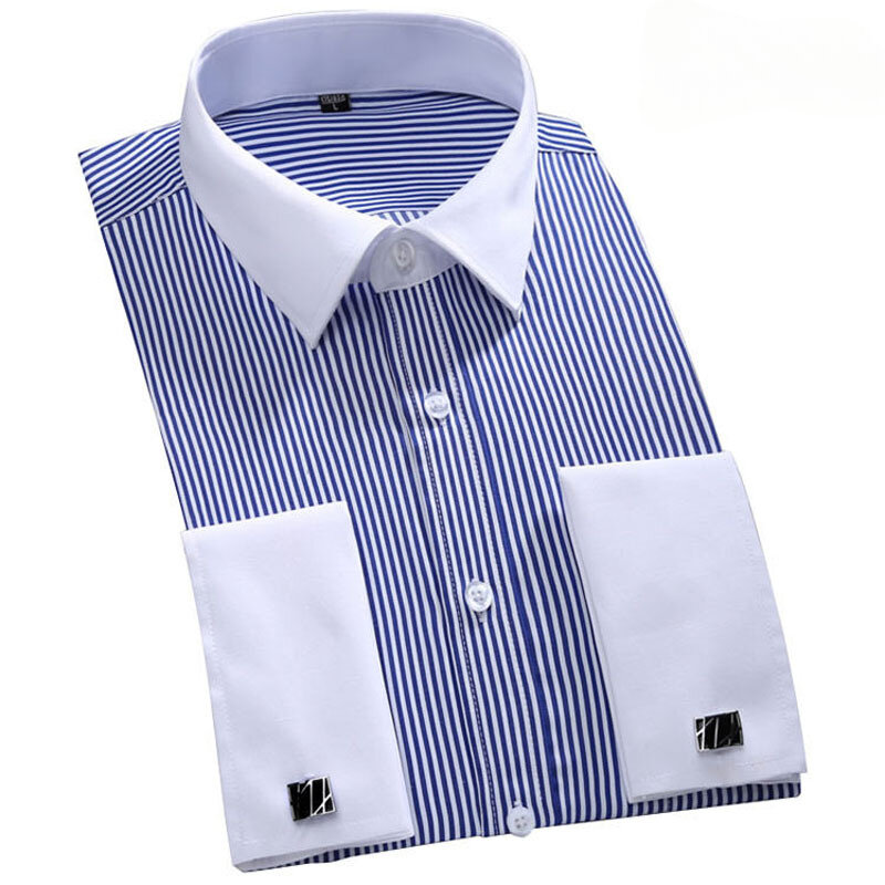Camisa de manga comprida branca masculina de punho francês, botões formais de negócios, camisas masculinas, ajuste regular, abotoaduras, M ~ 6XL, novo, 2022