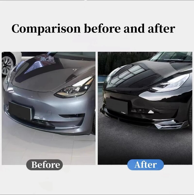 For Tesla Model 3 2023&Y 2024 Front Bumper Lip Spoiler New Carbon Black Body PP Front Lower Bumper Modification Protector Cover