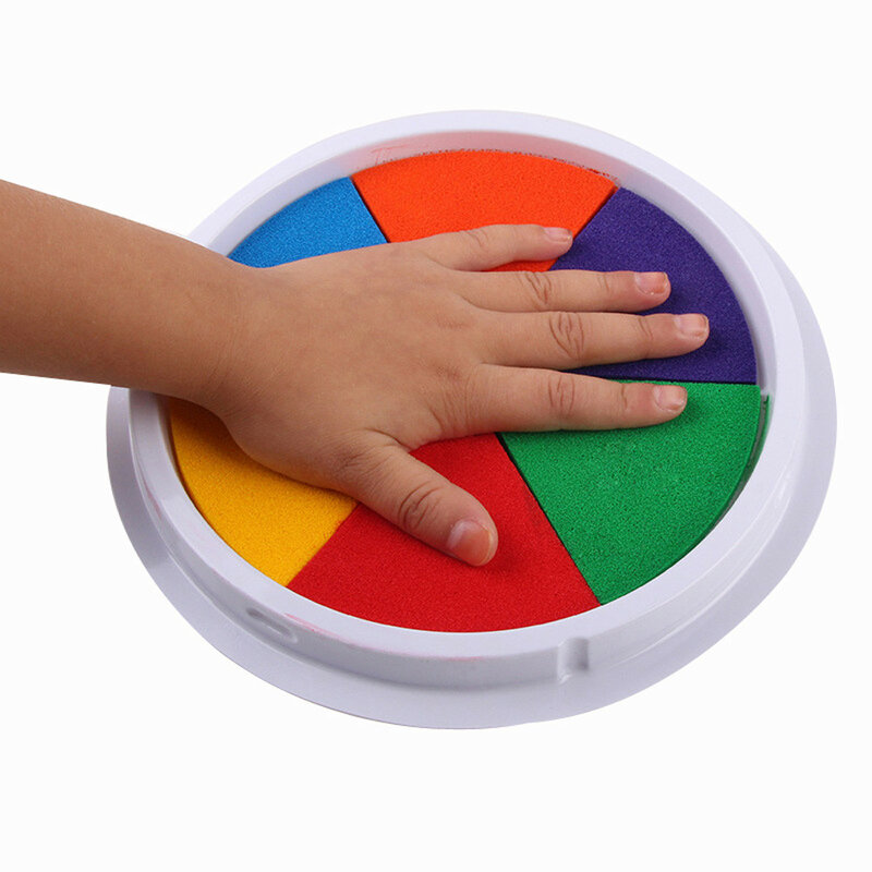 Almofada de tinta redonda grande para artesanato cardmaking, pintura a dedo, brinquedos infantis, crianças, jogos educativos de aprendizagem, bricolage, 6 cores