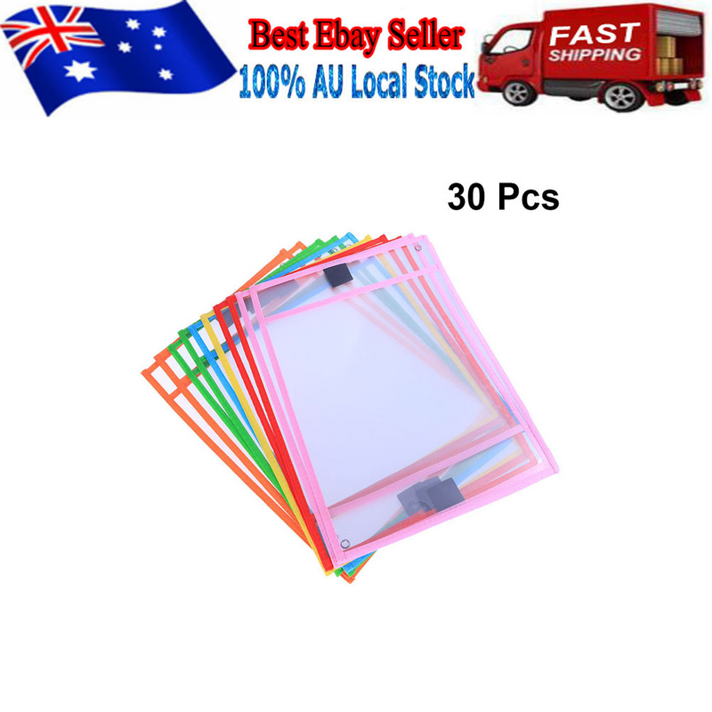 Reusable Dry Erase Sleeves Assorted Colors Stationery for Office School with Pen Case PVC Transparent Write and Wipe