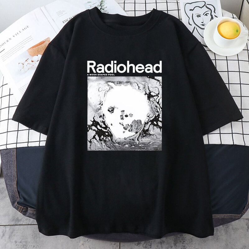 Een Maanvormige Zwembad Radiohead T-Shirts Rockband Hiphop Streetwear Katoenen Dames Unisex T-Shirts Ropa Mujer Camisetas Man Tee