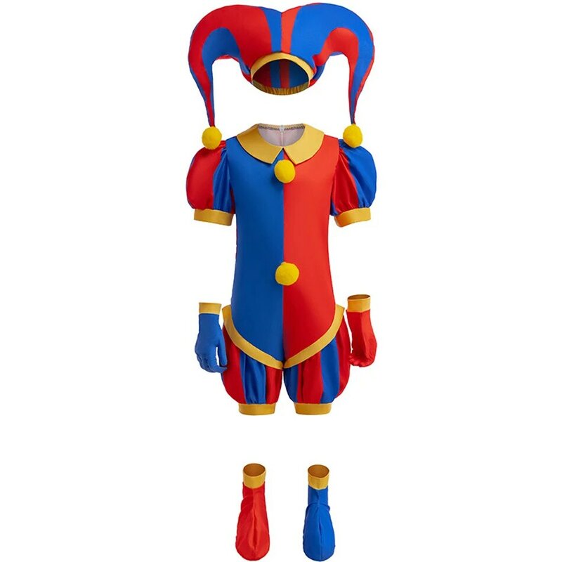 The Amazing Digital sirkus Pomni kostum Cosplay anak untuk anak perempuan anak laki-laki Halloween putri 4 buah setelan karnaval Siut kartun anak perempuan