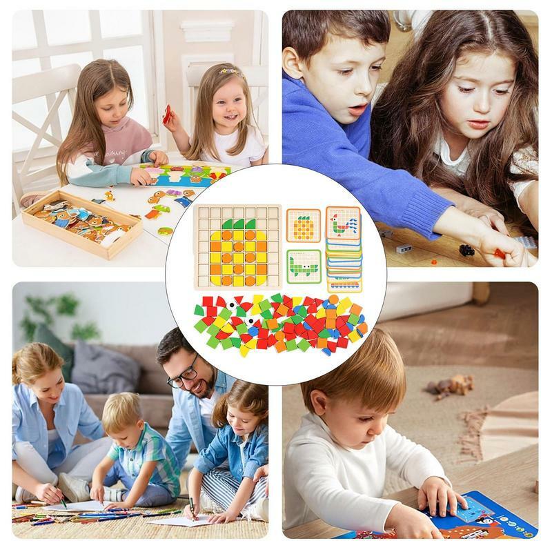 Mosaic Puzzles Wooden Educational Toys With Assembly Drawing 3D Mosaic Discovery Toys Creative Building Blocks For Boys Girls
