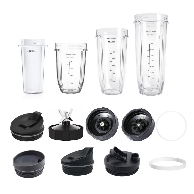 Nutri Ninja 블렌더용 고무 가스켓 컵, 블렌더 교체 부품, 7 핀 추출기 블레이드 어셈블리, 플랫 플립 씰 뚜껑