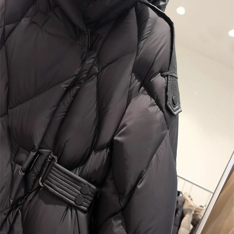 Jaqueta de algodão de comprimento médio grande para baixo feminino, Parkas soltas e quentes, com capuz, preto, inverno, novo