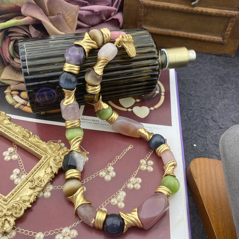 Kalung manik-manik giok buatan tangan temperamen antik untuk wanita hadiah anak perempuan pesta perhiasan Choker grosir