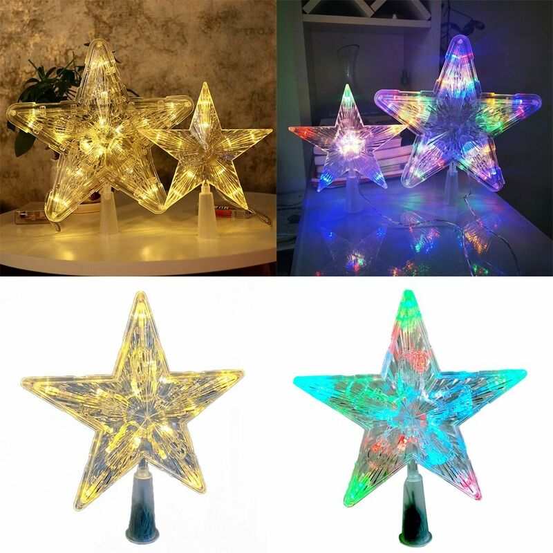 Five-Pointed Star Natal LED Light Props, lâmpada transparente, decorações de Feliz Natal, 15cm, 19cm, 1Pc