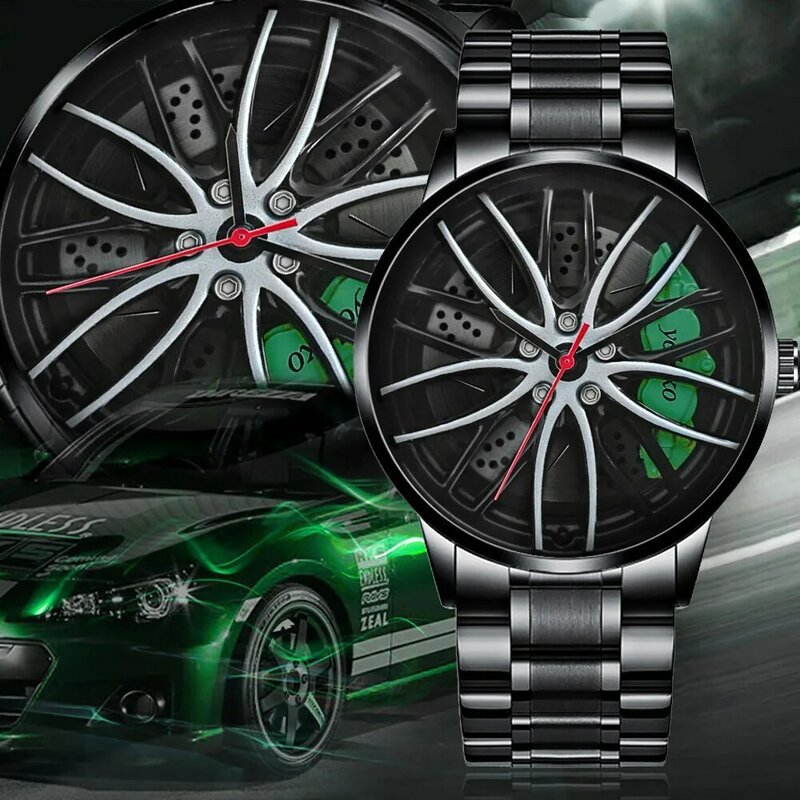 Nova moda masculina relógios de luxo dos homens grande cubo da roda do carro aço inoxidável relógio de quartzo militar relógio esportivo relogio masculino