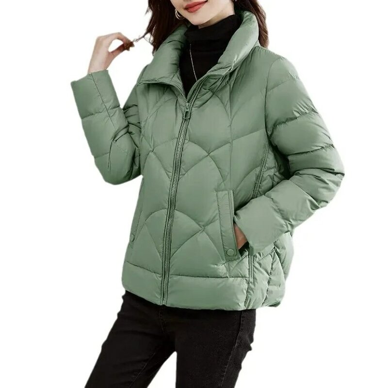 여성용 숏 다운 재킷, 슬림핏, 패셔너블한 화이트 덕 다운 재킷, 겨울 신상