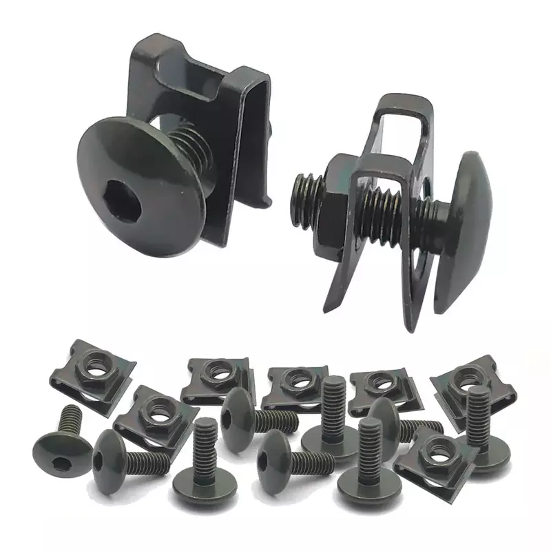 10 Set Motorcycle Scooter ATV Moped Plastic Cover Screw Bolt and U Type Clips with Nut M6 6mm M6X16