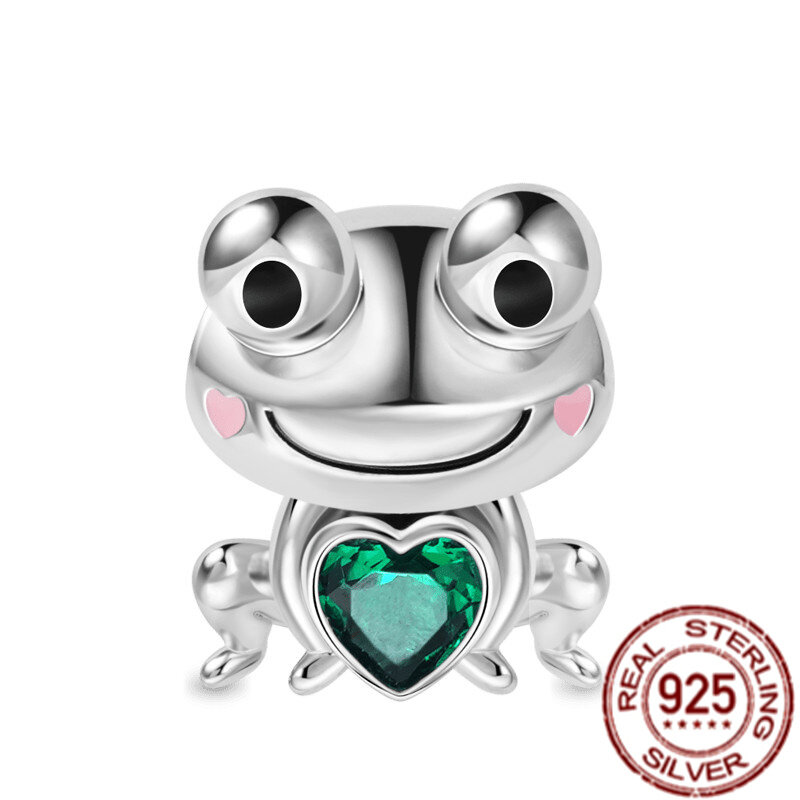 Abalorio de plata de ley 925 con forma de rana, pingüino, abraza Corazón, piedras preciosas, compatible con pulsera Pandora Original, regalo de joyería fina artesanal, nuevo
