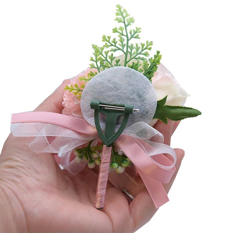 Silk Rose Boutonniere Groom Artificial Flower Bouquet Corsage Bridal Brooch Pins Buttonhole Wedding Party Ceremony Jewelry