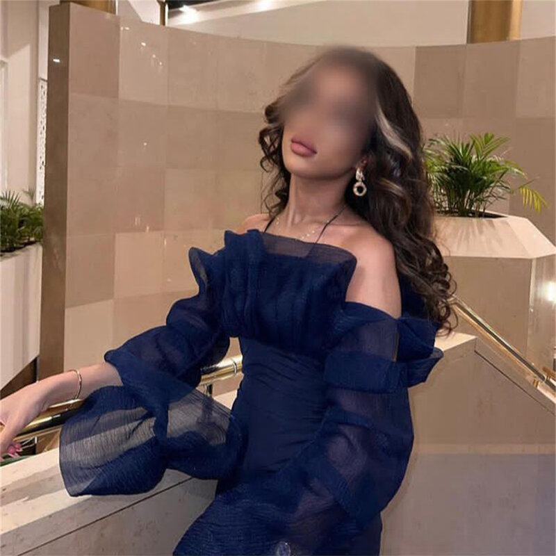 2023 Marineblau Arabisch Frauen Overall Hose Abend Abendkleider Stoff maßge schneiderte Farbe formelle Nacht kleid Ballkleider