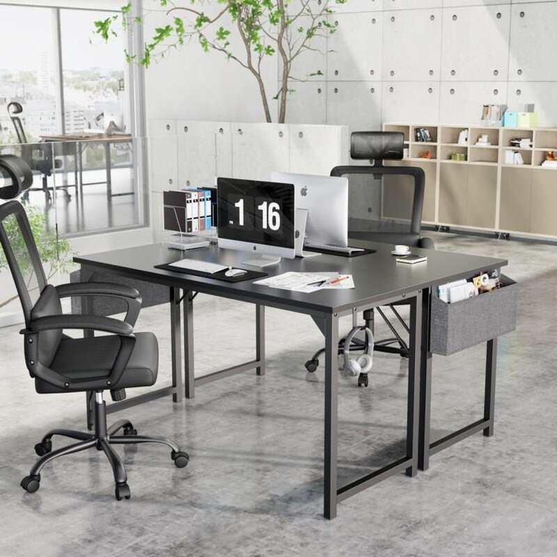 Computer Desk 40 Inch Writing Study Work Desk with Storage Bag & Iron Hook Wooden Desk Modern Simple Style Home Bedroom Table